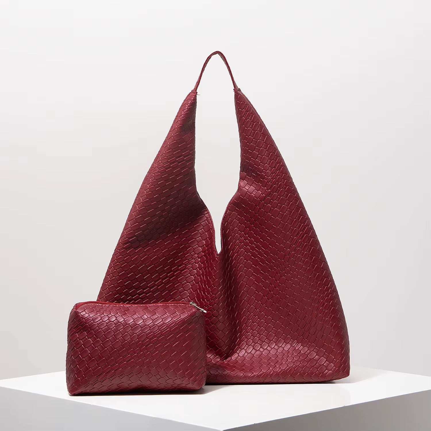 Vintage Faux Leather Woven Pattern Shoulder Bag, Large Capacity Tote Bag, Minimalist Casual Handbag, Large Tote Bag with Wallet, Mother-Child Bag, Combination Bag, Women'S Commuter Bag (Random Pattern)