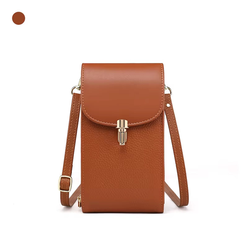 Genuine Leather Phone Bag, Crossbody Bag, Shoulder Bag with 8 Card Slots, ID Evidence Slot, Zipper Pocket, Lychee Patterned Cowh