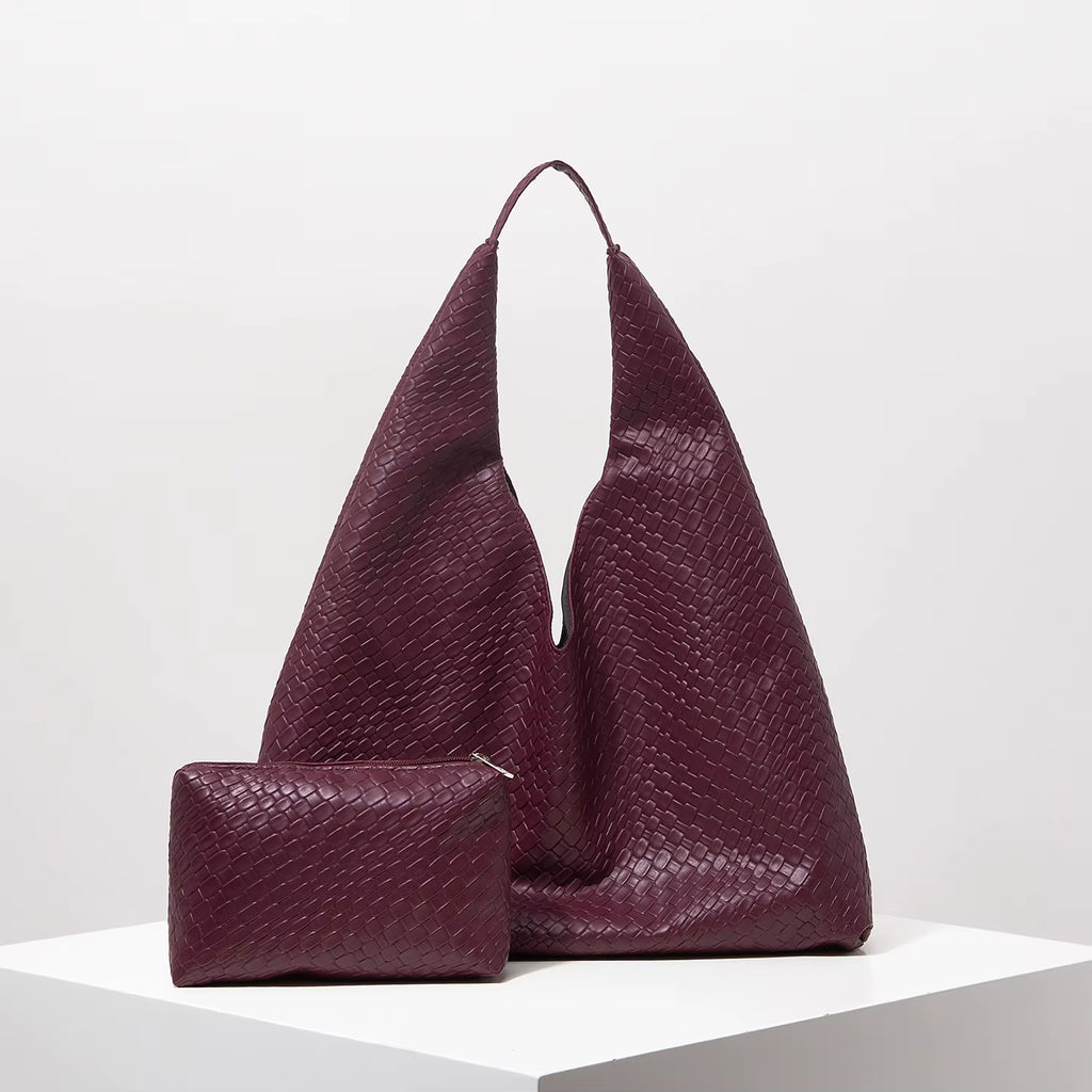 Vintage Faux Leather Woven Pattern Shoulder Bag, Large Capacity Tote Bag, Minimalist Casual Handbag, Large Tote Bag with Wallet, Mother-Child Bag, Combination Bag, Women'S Commuter Bag (Random Pattern)