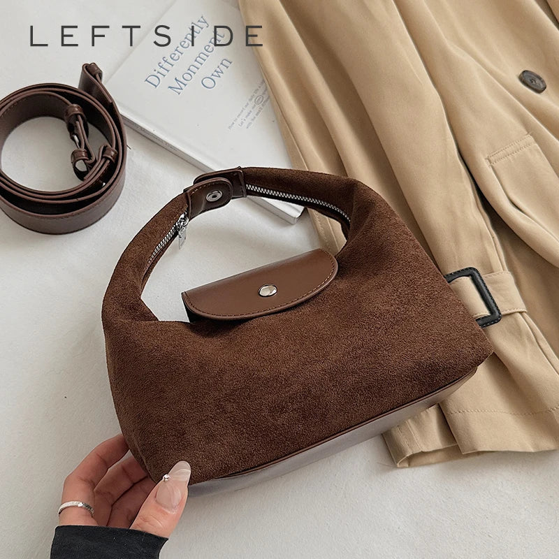 LEFTSIDE Women'S Small Faux Suede Armpit Bag 2025 New Trend Retro Underarm Shoulder Bag Luxury Designer Handbags and Purses