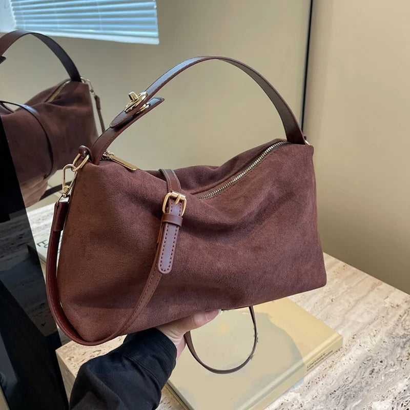 Women'S Suede Crossbody Bag with Inner Pocket Adjustable Strap Shoulder Bag Satchel Clutch Purse for Work and Travel