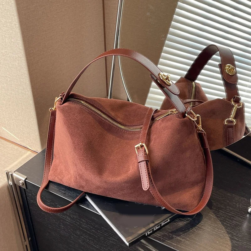 Women'S Suede Crossbody Bag with Inner Pocket Adjustable Strap Shoulder Bag Satchel Clutch Purse for Work and Travel