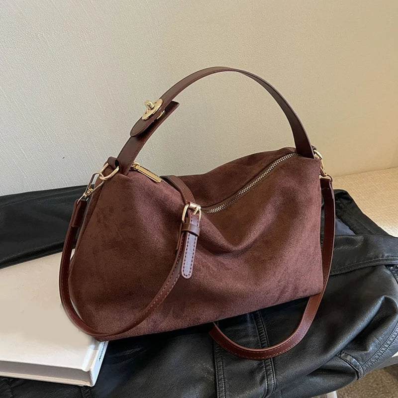 Women'S Suede Crossbody Bag with Inner Pocket Adjustable Strap Shoulder Bag Satchel Clutch Purse for Work and Travel