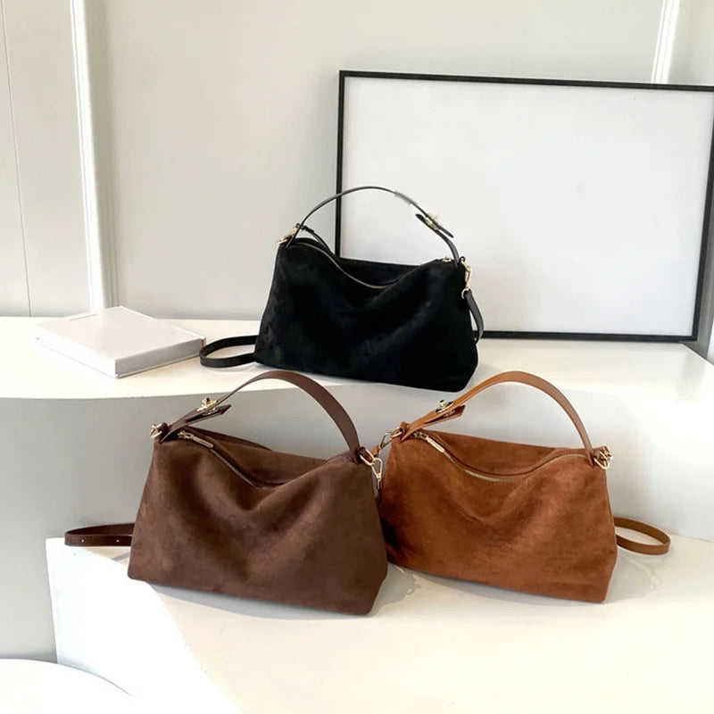 Women'S Suede Crossbody Bag with Inner Pocket Adjustable Strap Shoulder Bag Satchel Clutch Purse for Work and Travel
