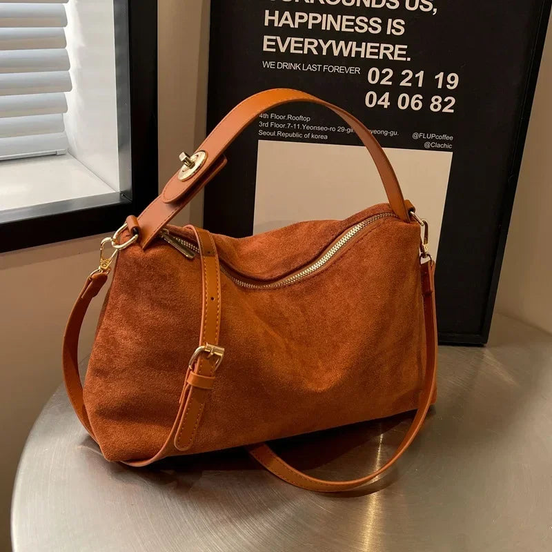 Buckle Decorative Design Solid Faux Suede Handbag Large Capacity Hasp Casual Tote 2025 Hot Sale Bags for Women Bolsas Femininas