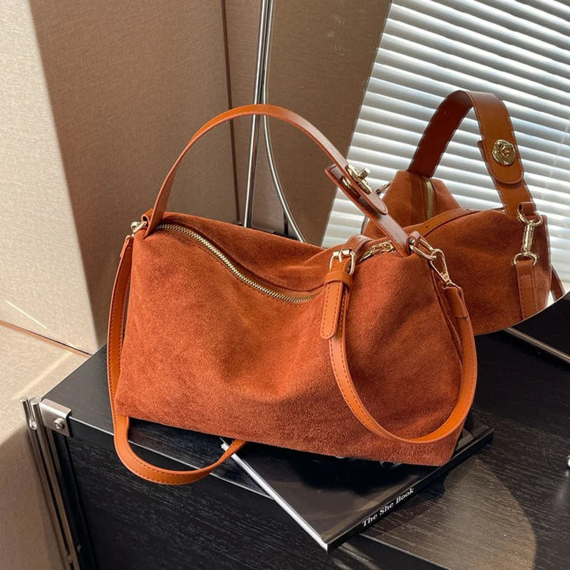 Women'S Suede Crossbody Bag with Inner Pocket Adjustable Strap Shoulder Bag Satchel Clutch Purse for Work and Travel