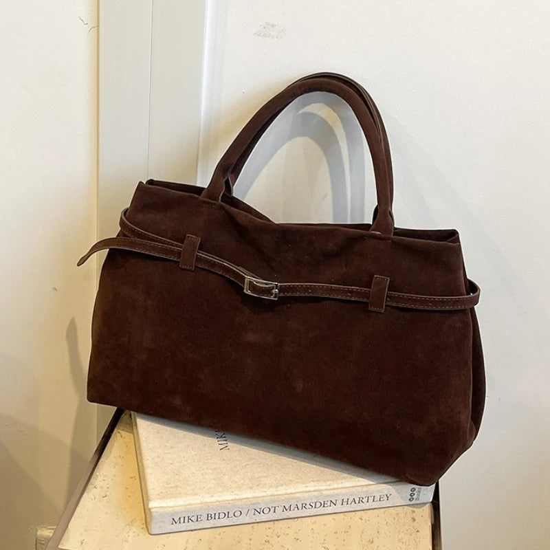 Buckle Decorative Design Solid Faux Suede Handbag Large Capacity Hasp Casual Tote 2025 Hot Sale Bags for Women Bolsas Femininas